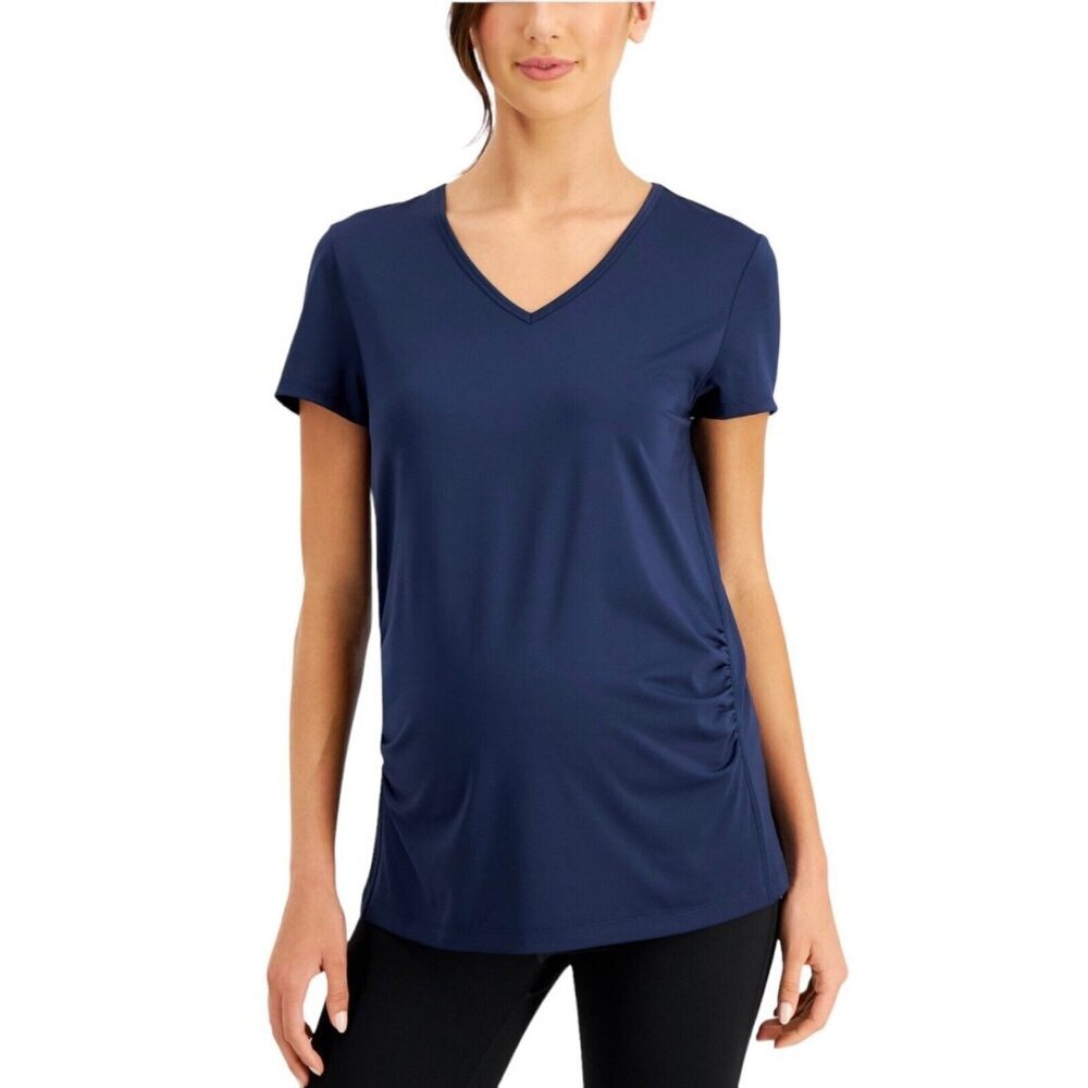 Ideology Womens Maternity Size S Indigo Sea Blue V-Neck Performance‎ T-Shirt NWT